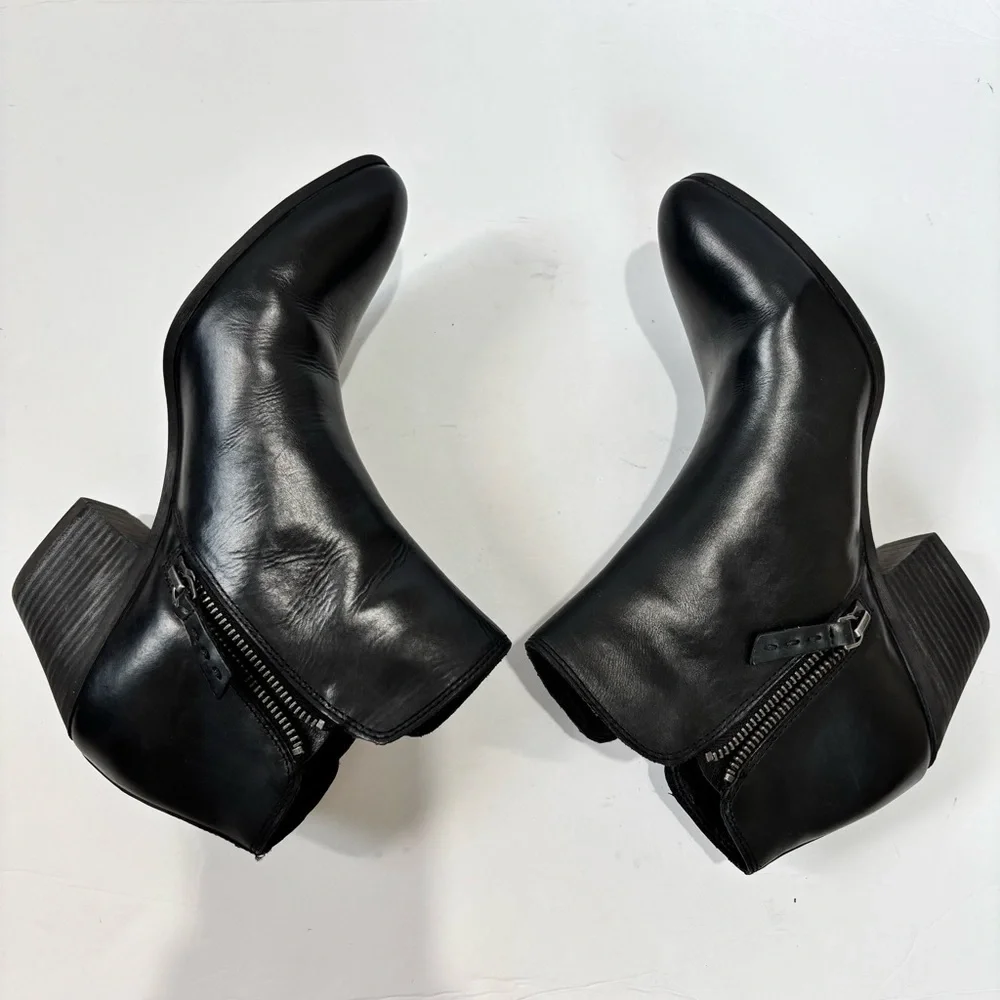 FRYE Judith Black Leather Double Zip Block Heel Pointed Toe Western Cowgirl Boot